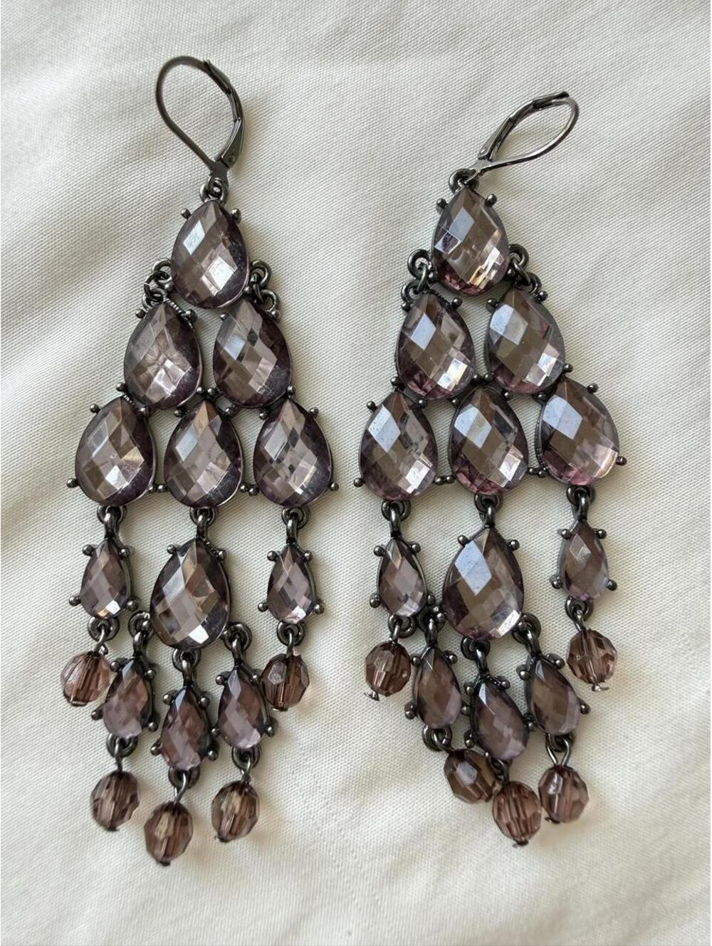 Oversized Mauve Chandelier Earrings Dramatic Statement Jewelry